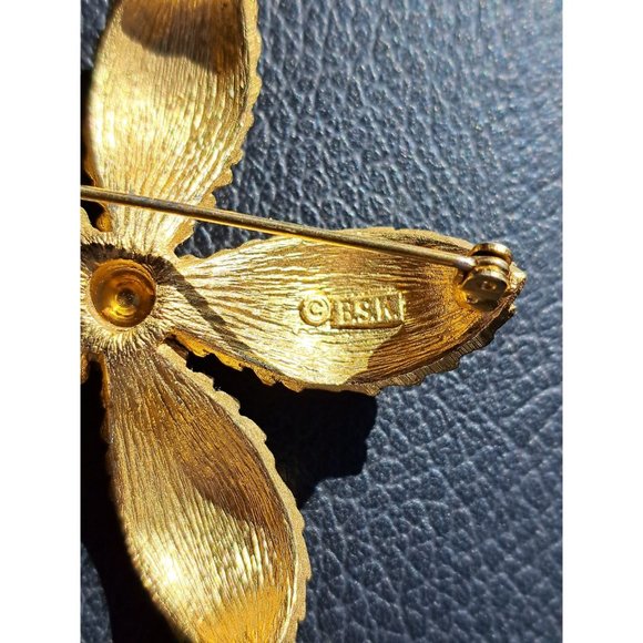 Vintage Gold Tone Signed BSK Floral Sunflower Brooch Pin Scarf Pin Gold Tone - Picture 5 of 6